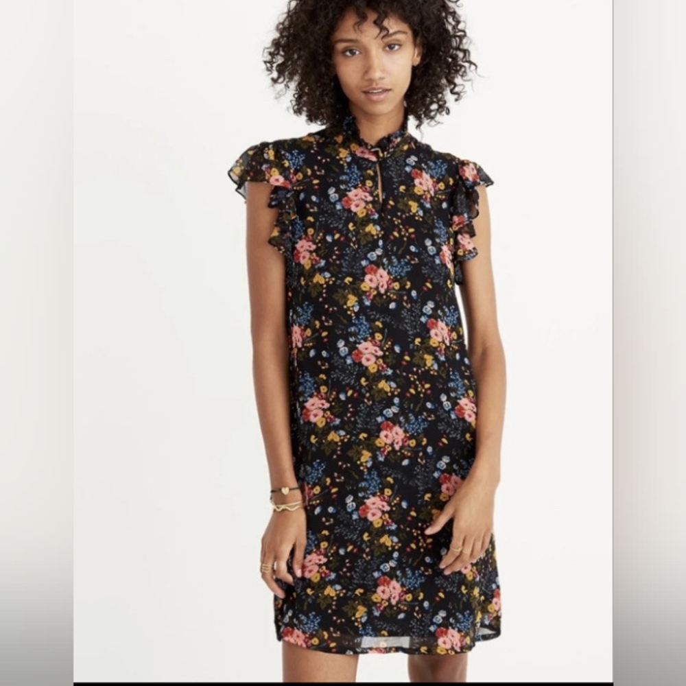Floral Ruffle Sleeve Dress - Multicolor